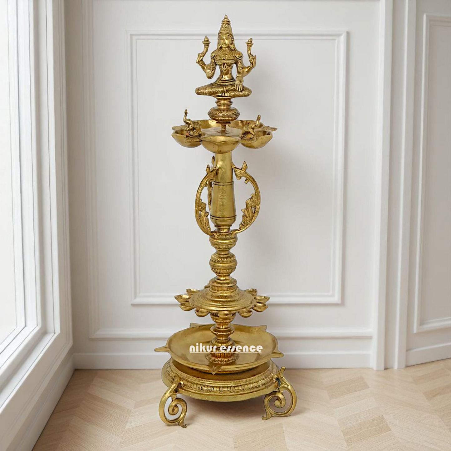 Bronze/Panchaloha Gaja Lakshmi Diya oil lamps - 29 Inches Nikuressence