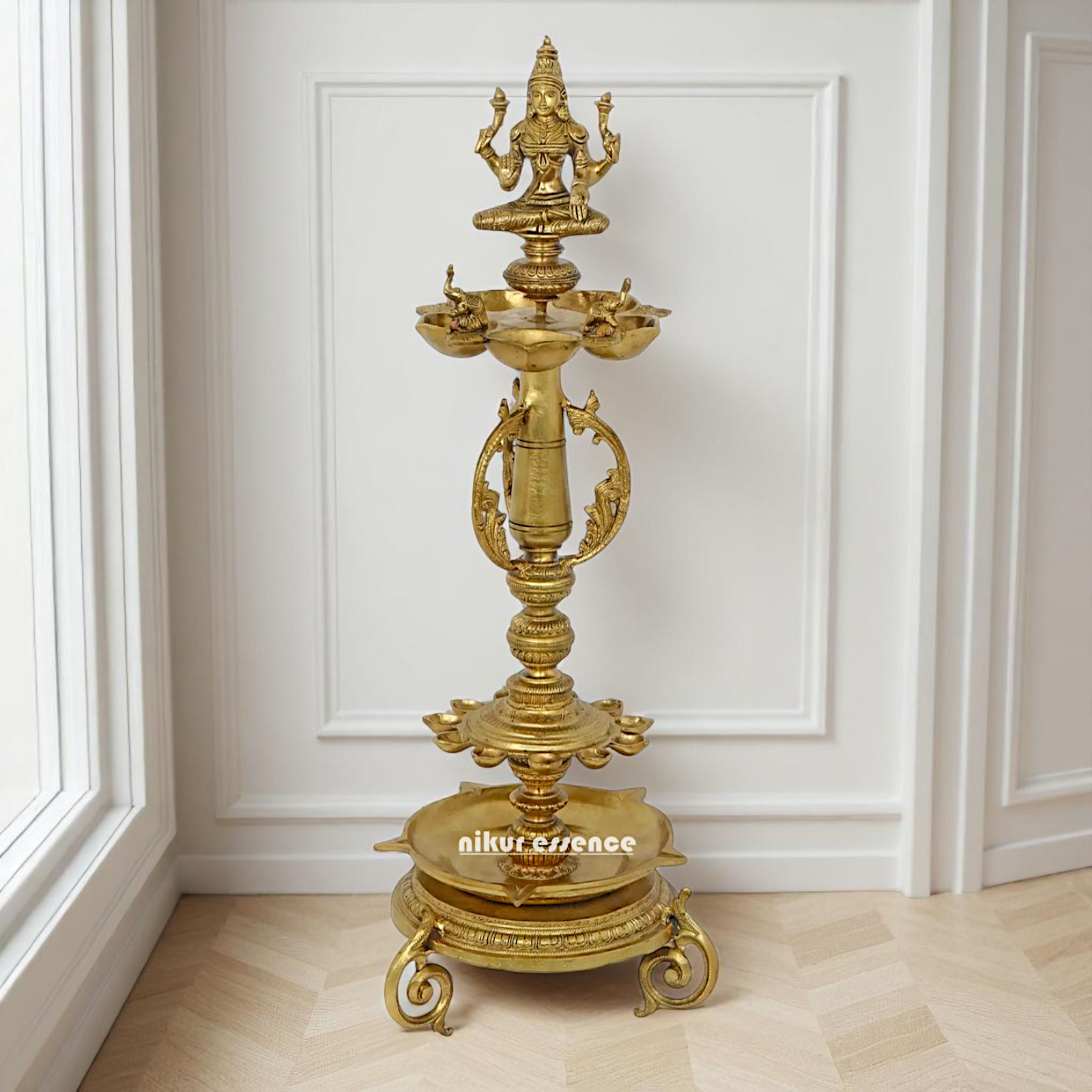 Bronze/Panchaloha Gaja Lakshmi Diya oil lamps - 29 Inches Nikuressence
