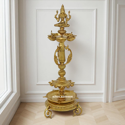 Bronze/Panchaloha Gaja Lakshmi Diya oil lamps - 29 Inches Nikuressence