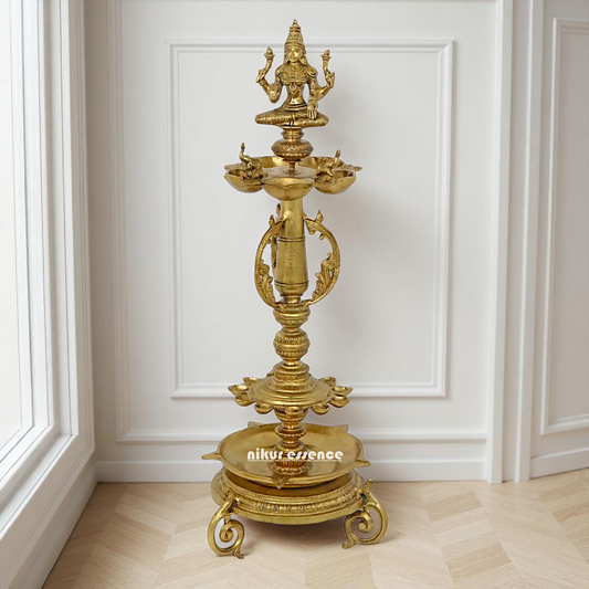 Bronze/Panchaloha Gaja Lakshmi Diya oil lamps - 29 Inches Nikuressence