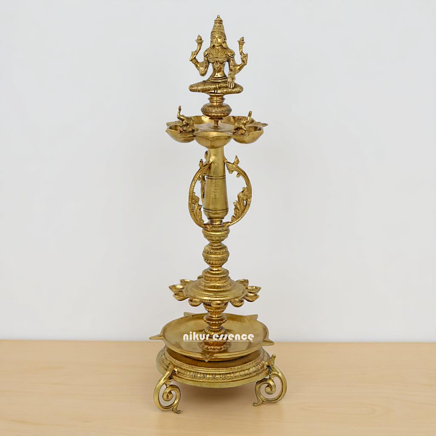 Bronze/Panchaloha Gaja Lakshmi Diya oil lamps - 29 Inches Nikuressence