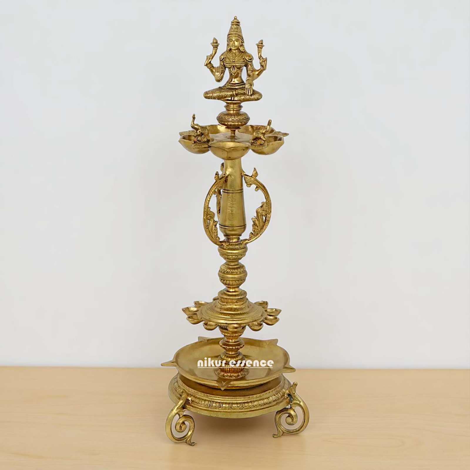 Bronze/Panchaloha Gaja Lakshmi Diya oil lamps - 29 Inches Nikuressence
