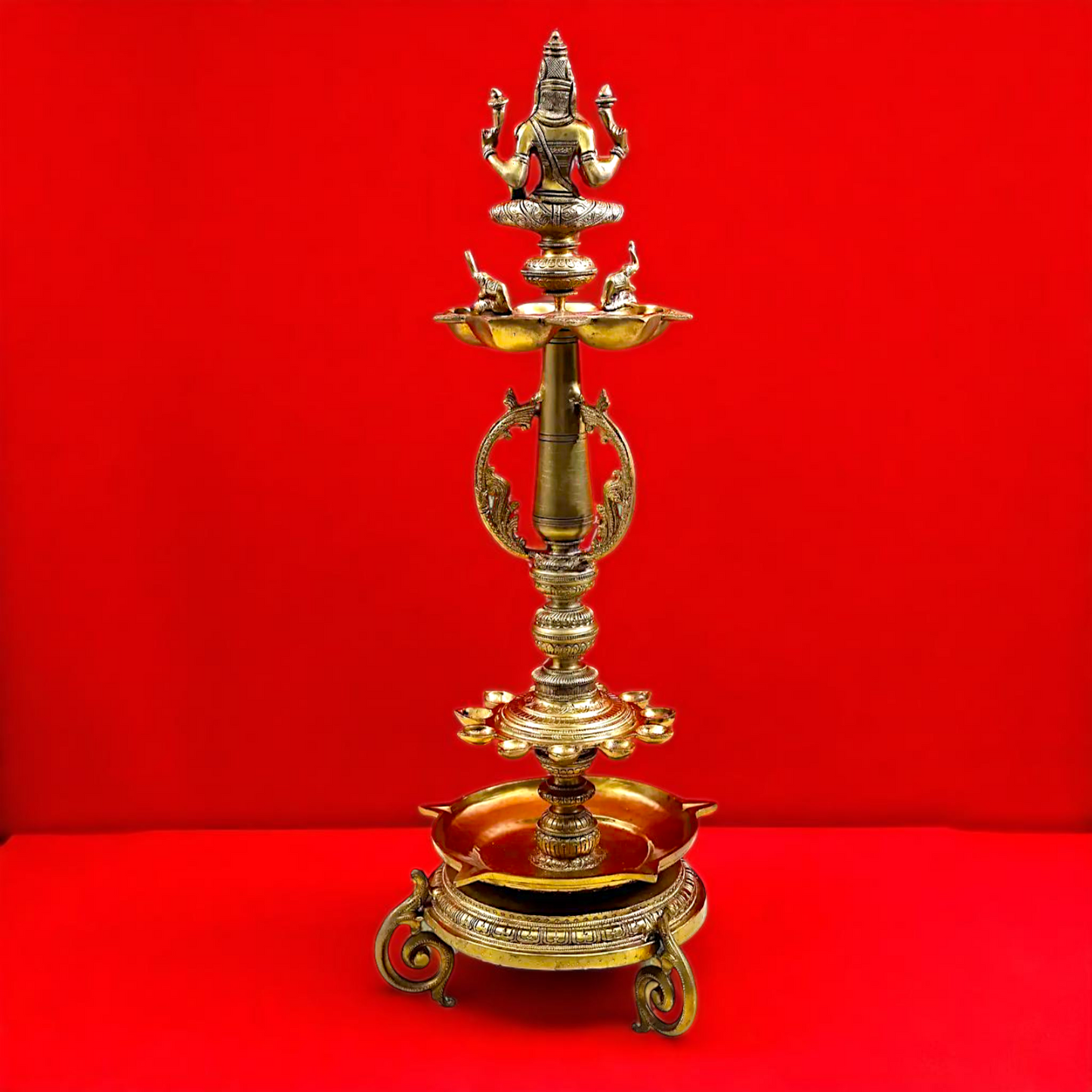 Bronze/Panchaloha Gaja Lakshmi Diya oil lamps - 29 Inches Nikuressence
