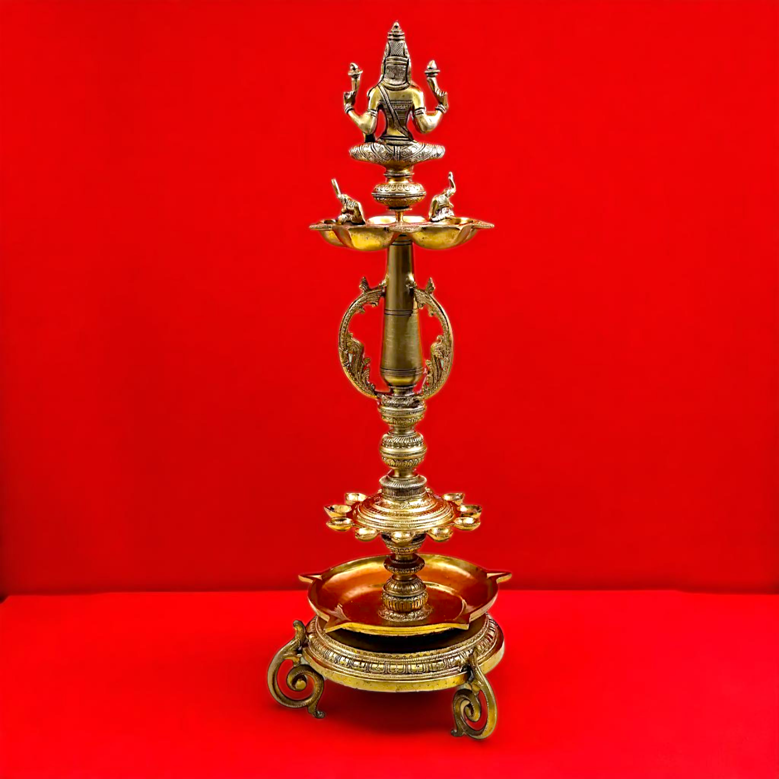 Bronze/Panchaloha Gaja Lakshmi Diya oil lamps - 29 Inches Nikuressence