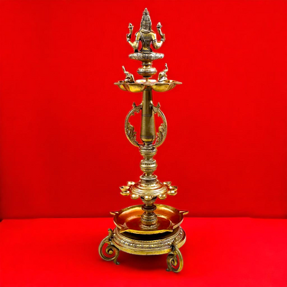 Bronze/Panchaloha Gaja Lakshmi Diya oil lamps - 29 Inches Nikuressence