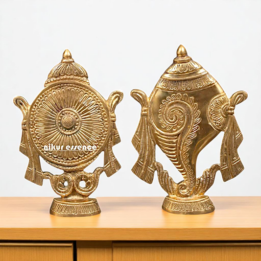 Shankh chakra Symbol Bronze/Panchaloha idol - 9 Inches Nikuressence