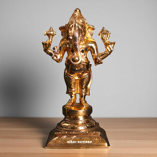 Lord Ganesha Ganpati Standing with Blessing Bronze/Panchaloha idol - 9 Inches Nikuressence