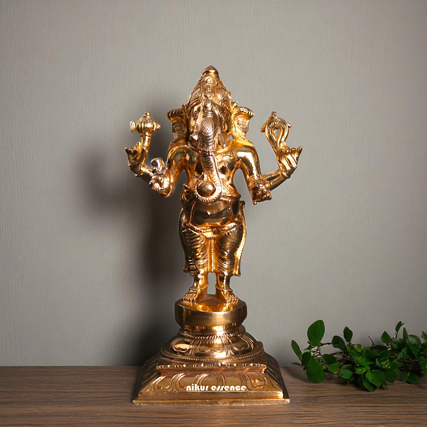 Lord Ganesha Ganpati Standing with Blessing Bronze/Panchaloha idol - 9 Inches Nikuressence