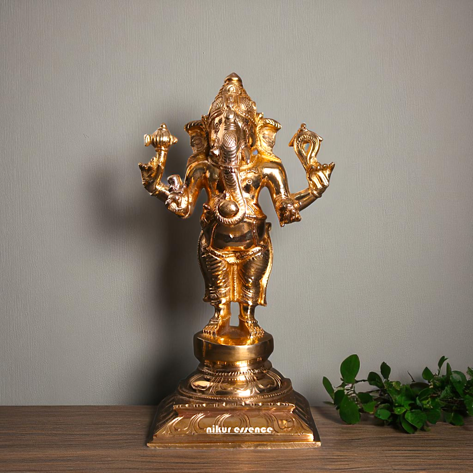 Lord Ganesha Ganpati Standing with Blessing Bronze/Panchaloha idol - 9 Inches Nikuressence