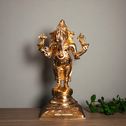 Lord Ganesha Ganpati Standing with Blessing Bronze/Panchaloha idol - 9 Inches Nikuressence