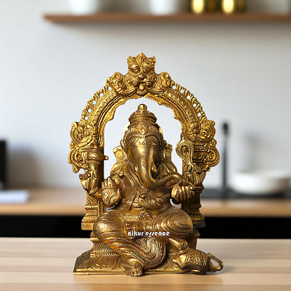 Lord Ganesha Vinayaka Seated on throne kirtimukha with Blessing Bronze/Panchaloha idol - 7 Inches Nikuressence