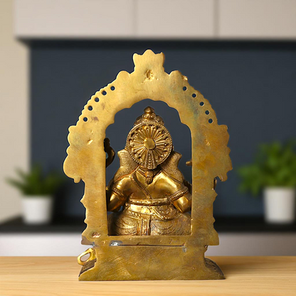 Lord Ganesha Vinayaka Seated on throne kirtimukha with Blessing Bronze/Panchaloha idol - 7 Inches Nikuressence