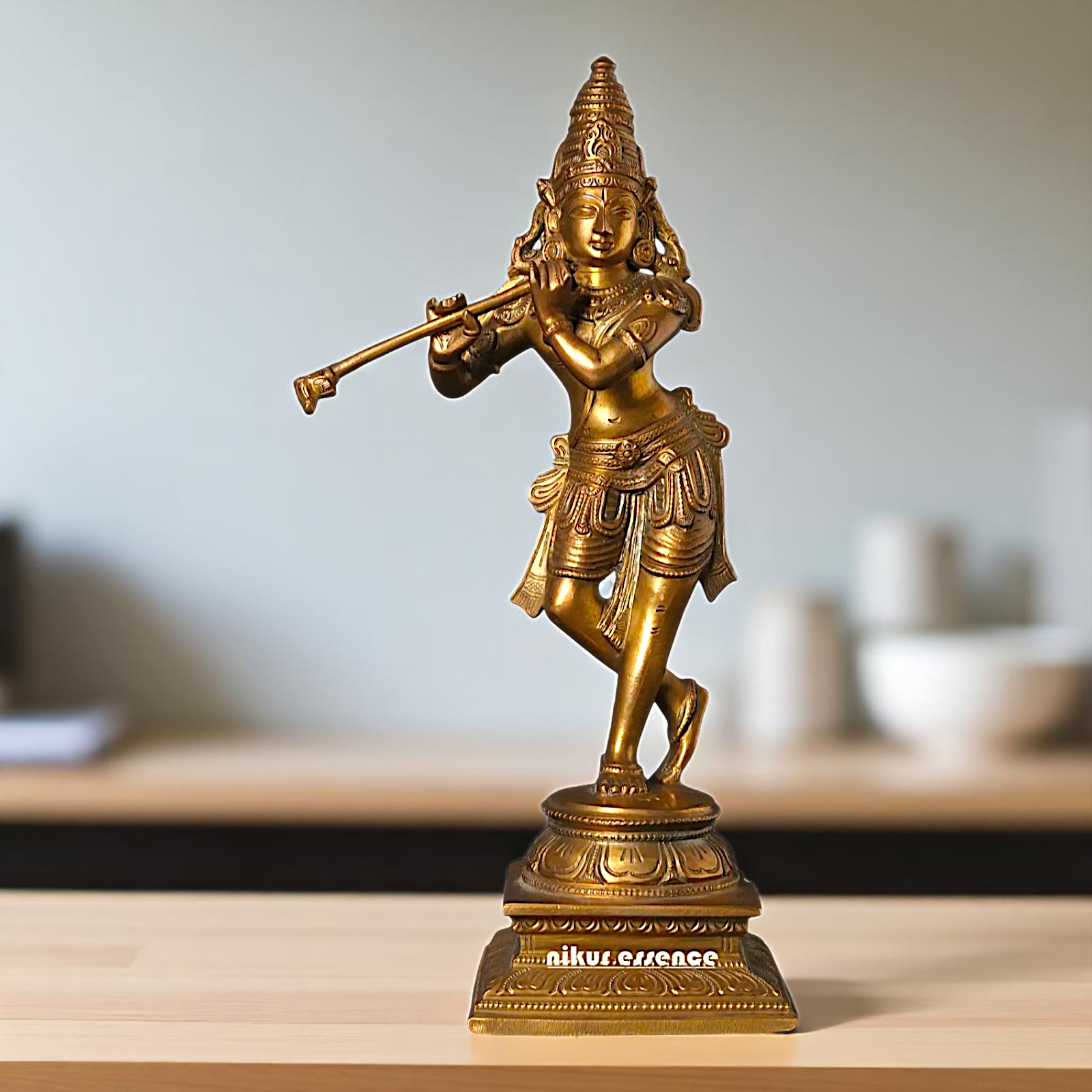 Bronze/Panchaloha Krishna Standing with Playing Flute statue - 11 Inches Nikuressence