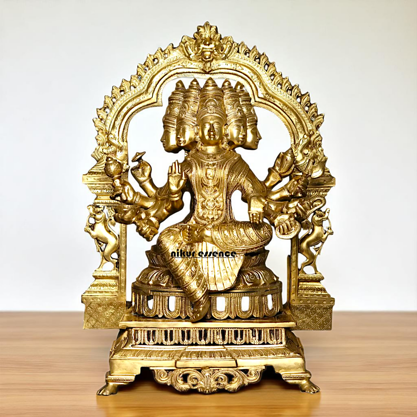 Goddess Gayatri Devi Maa Seated on throne kirtimukha Bronze/Panchaloha idol - 25 Inches Nikuressence