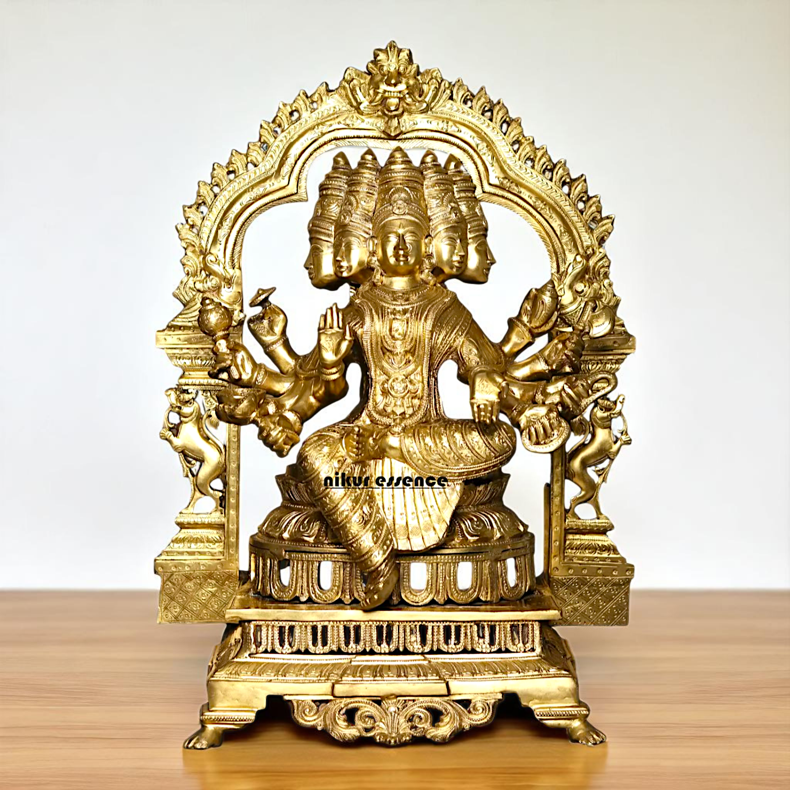 Goddess Gayatri Devi Maa Seated on throne kirtimukha Bronze/Panchaloha idol - 25 Inches Nikuressence