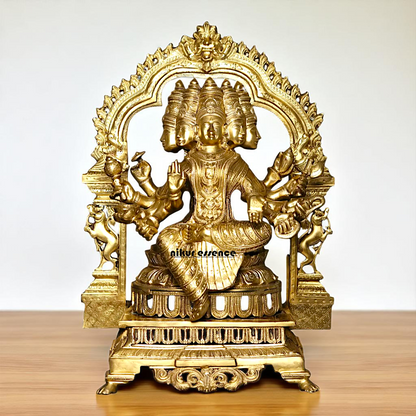 Goddess Gayatri Devi Maa Seated on throne kirtimukha Bronze/Panchaloha idol - 25 Inches Nikuressence