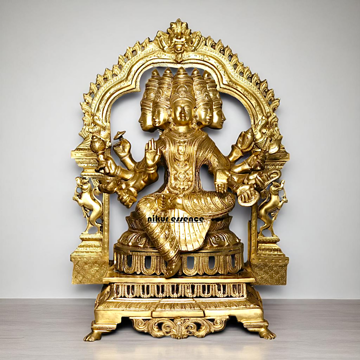 Goddess Gayatri Devi Maa Seated on throne kirtimukha Bronze/Panchaloha idol - 25 Inches Nikuressence