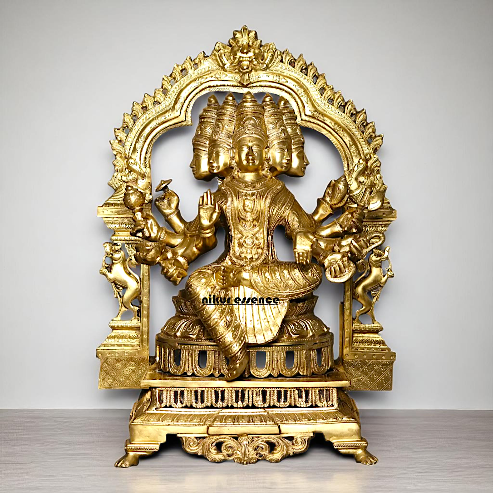 Goddess Gayatri Devi Maa Seated on throne kirtimukha Bronze/Panchaloha idol - 25 Inches Nikuressence