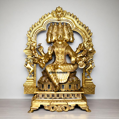 Goddess Gayatri Devi Maa Seated on throne kirtimukha Bronze/Panchaloha idol - 25 Inches Nikuressence