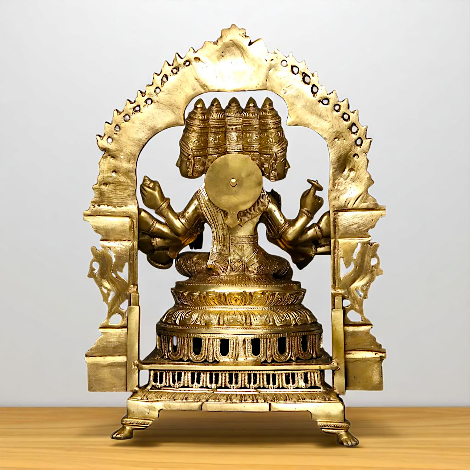 Goddess Gayatri Devi Maa Seated on throne kirtimukha Bronze/Panchaloha idol - 25 Inches Nikuressence