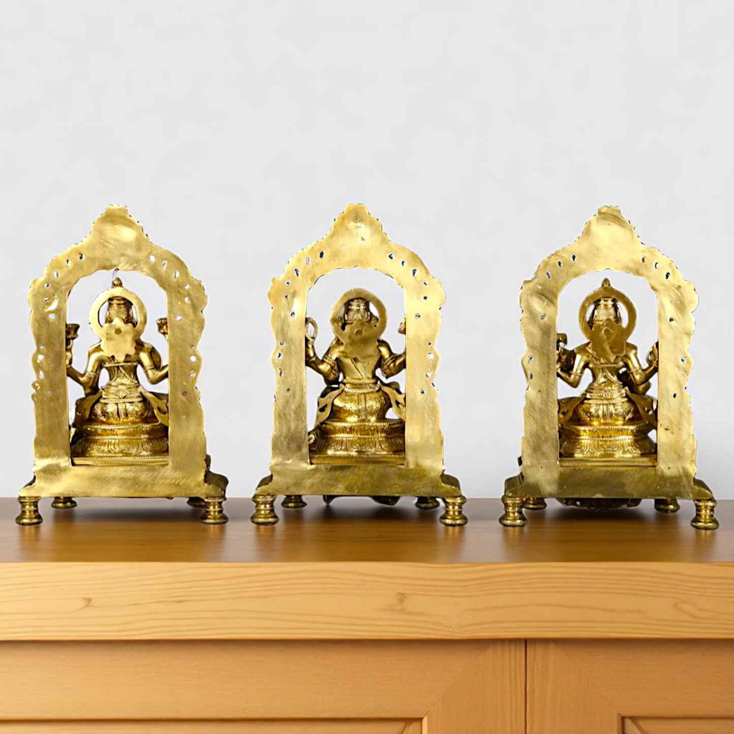 Goddess Lakshmi Ganesha Saraswati Seated on throne kirtimukha with Blessing Bronze/Panchaloha idol - 1 Feet Nikuressence