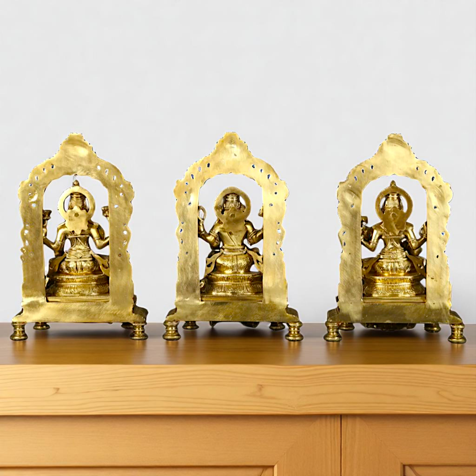 Goddess Lakshmi Ganesha Saraswati Seated on throne kirtimukha with Blessing Bronze/Panchaloha idol - 1 Feet Nikuressence