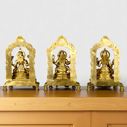 Goddess Lakshmi Ganesha Saraswati Seated on throne kirtimukha with Blessing Bronze/Panchaloha idol - 1 Feet Nikuressence