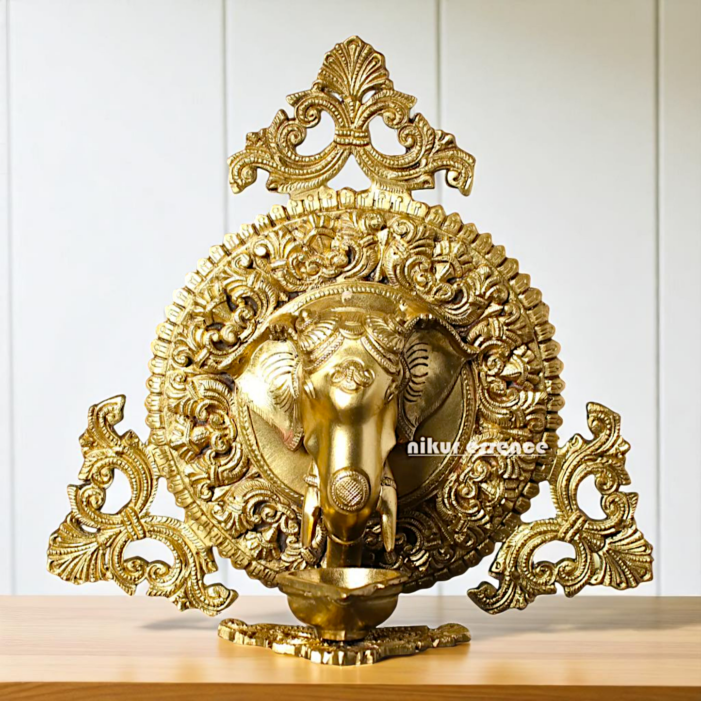 Lord Ganesha Head with Diya wall hanging Bronze/Panchaloha idol - 1 Feet Nikuressence