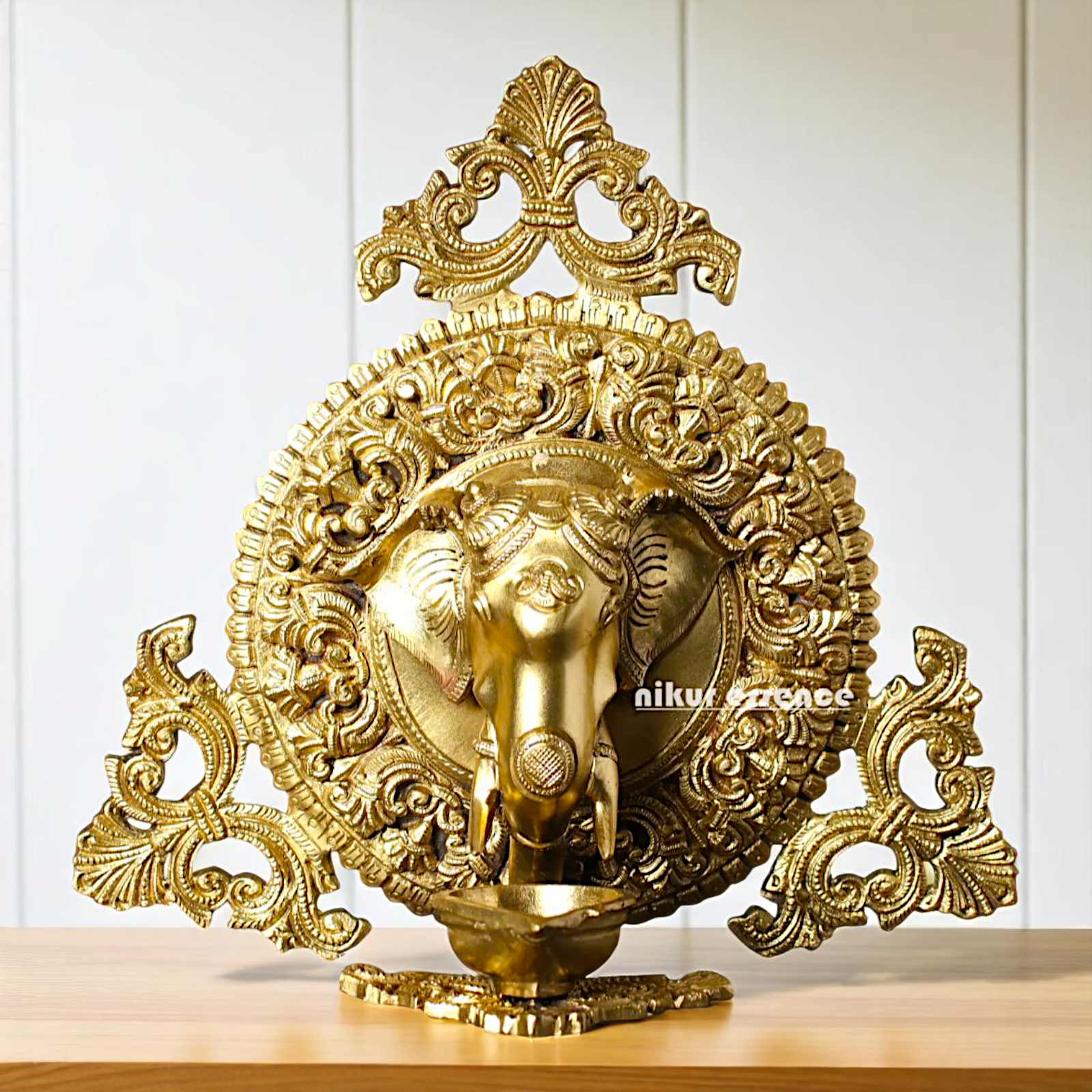 Lord Ganesha Head with Diya wall hanging Bronze/Panchaloha idol - 1 Feet Nikuressence