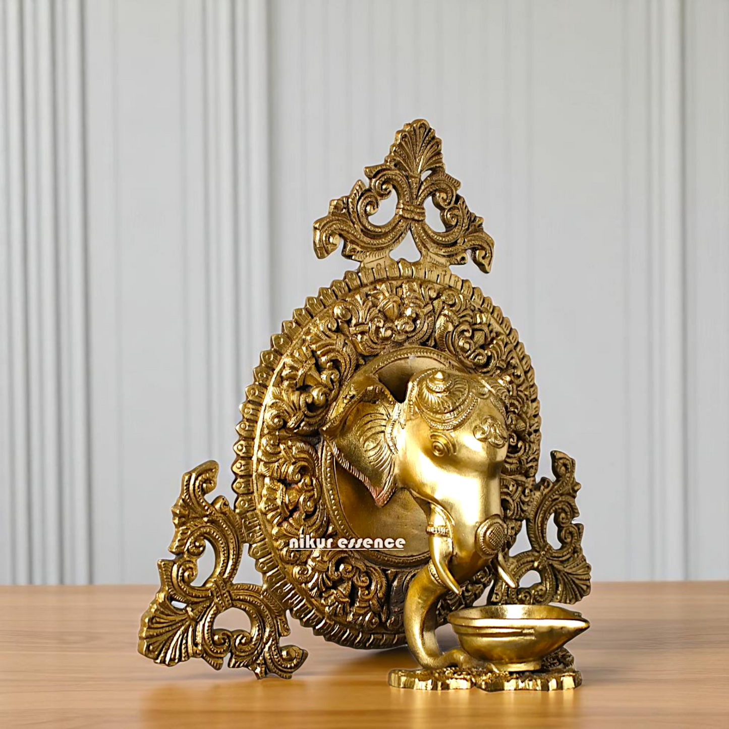 Lord Ganesha Head with Diya wall hanging Bronze/Panchaloha idol - 1 Feet Nikuressence