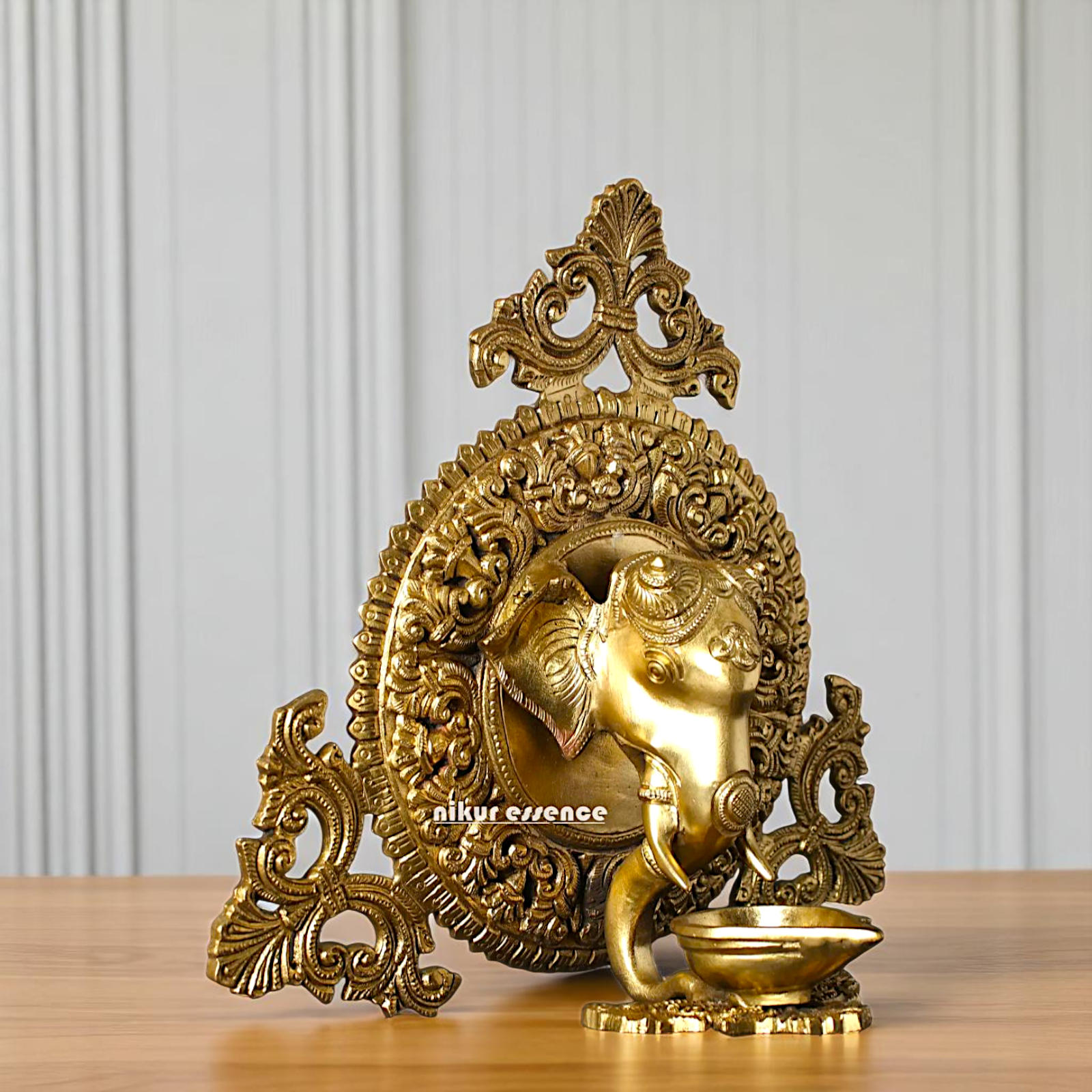 Lord Ganesha Head with Diya wall hanging Bronze/Panchaloha idol - 1 Feet Nikuressence