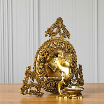 Lord Ganesha Head with Diya wall hanging Bronze/Panchaloha idol - 1 Feet Nikuressence