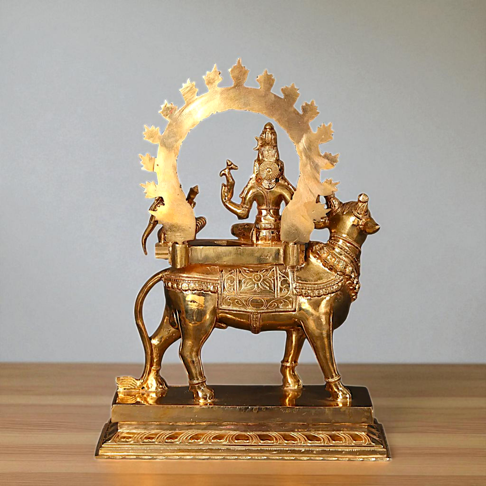 Bronze/Panchaloha Shiva Parvati Seated on Nandi with Blessing statue - 15 inches Nikuressence