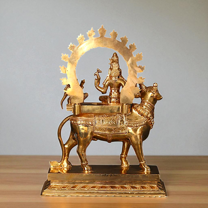 Bronze/Panchaloha Shiva Parvati Seated on Nandi with Blessing statue - 15 inches Nikuressence