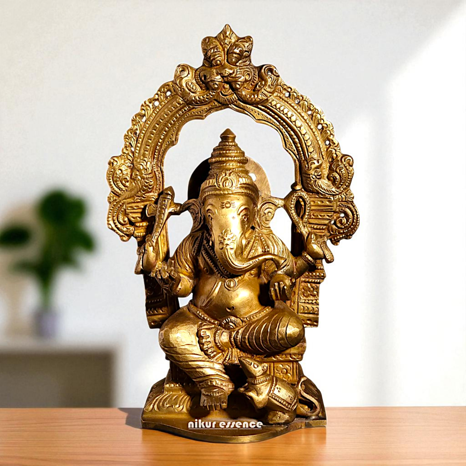 Lord Vinayaka Ganesha Seated on kirtimukha throne with Blessing Bronze/Panchaloha idol - 7 Inches Nikuressence