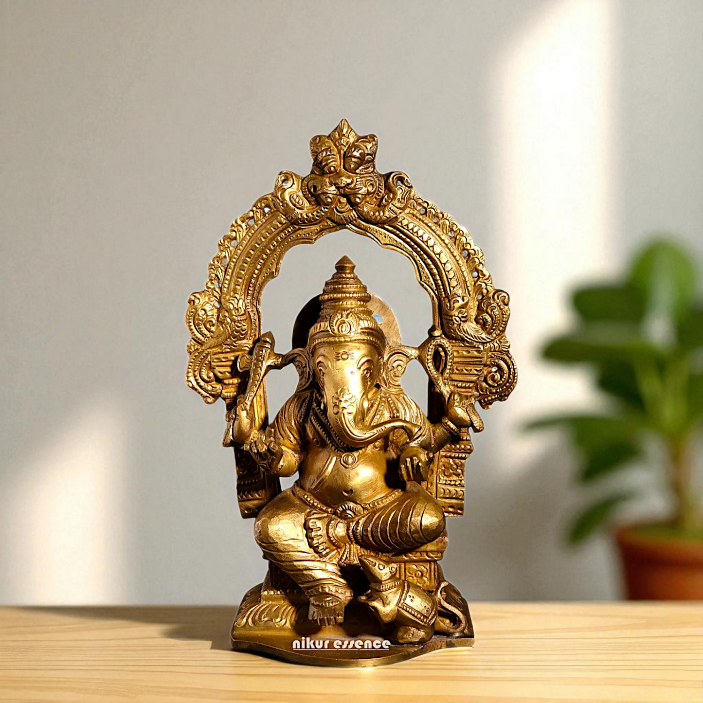 Lord Vinayaka Ganesha Seated on kirtimukha throne with Blessing Bronze/Panchaloha idol - 7 Inches Nikuressence