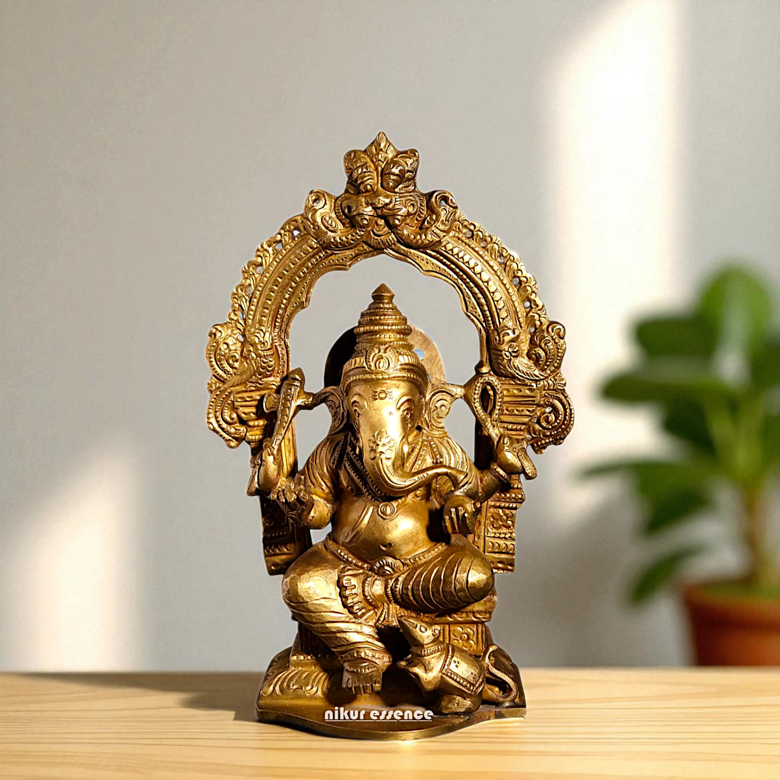 Lord Vinayaka Ganesha Seated on kirtimukha throne with Blessing Bronze/Panchaloha idol - 7 Inches Nikuressence