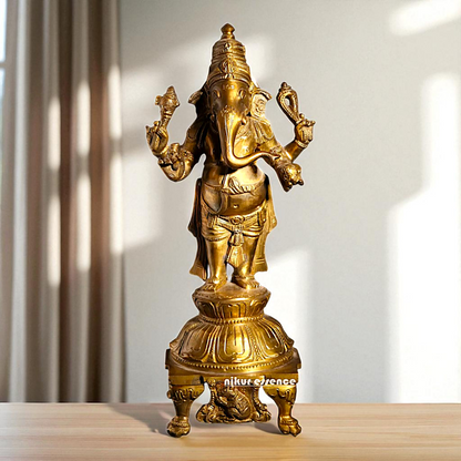 Ganesh Vinayaka Standing with Blessing Bronze/Panchaloha idol - 11 Inches Nikuressence