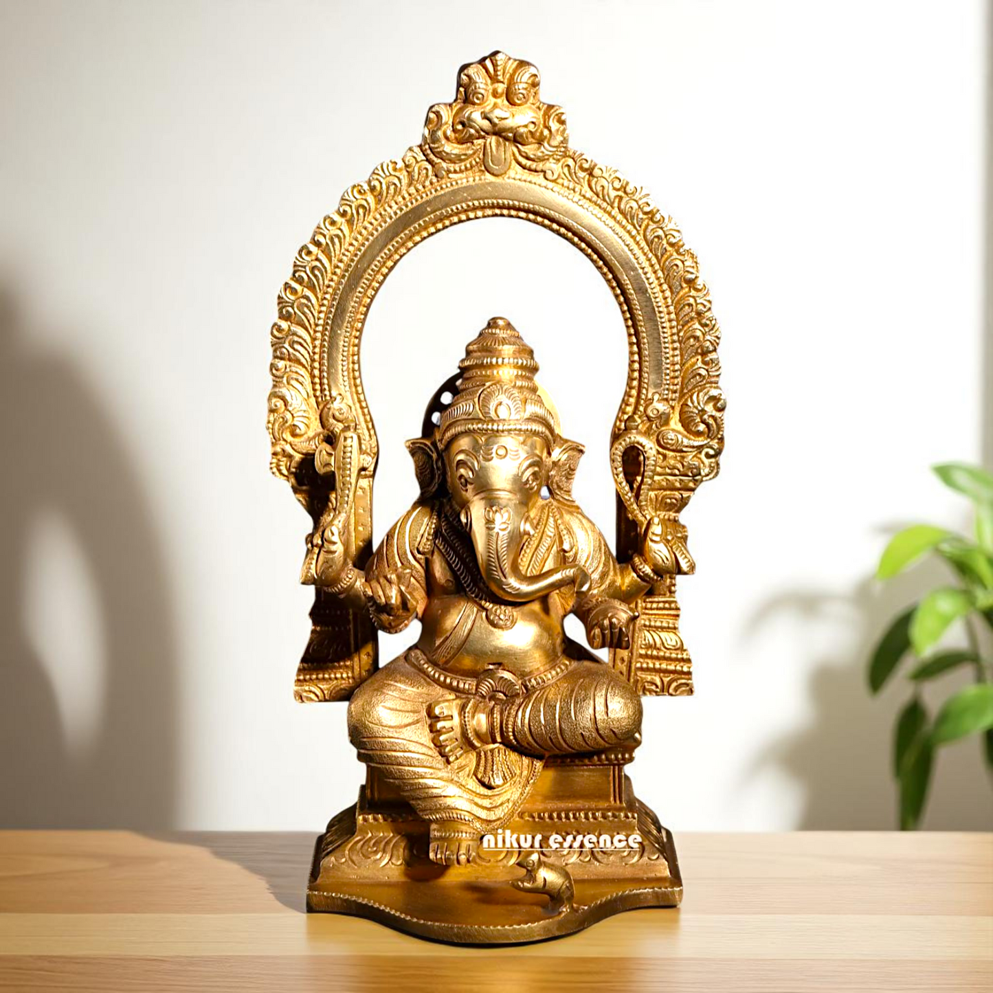Lord Ganesha Ganpati Seated on kirtimukha throne with Blessing Bronze/Panchaloha idol - 8 Inches Nikuressence