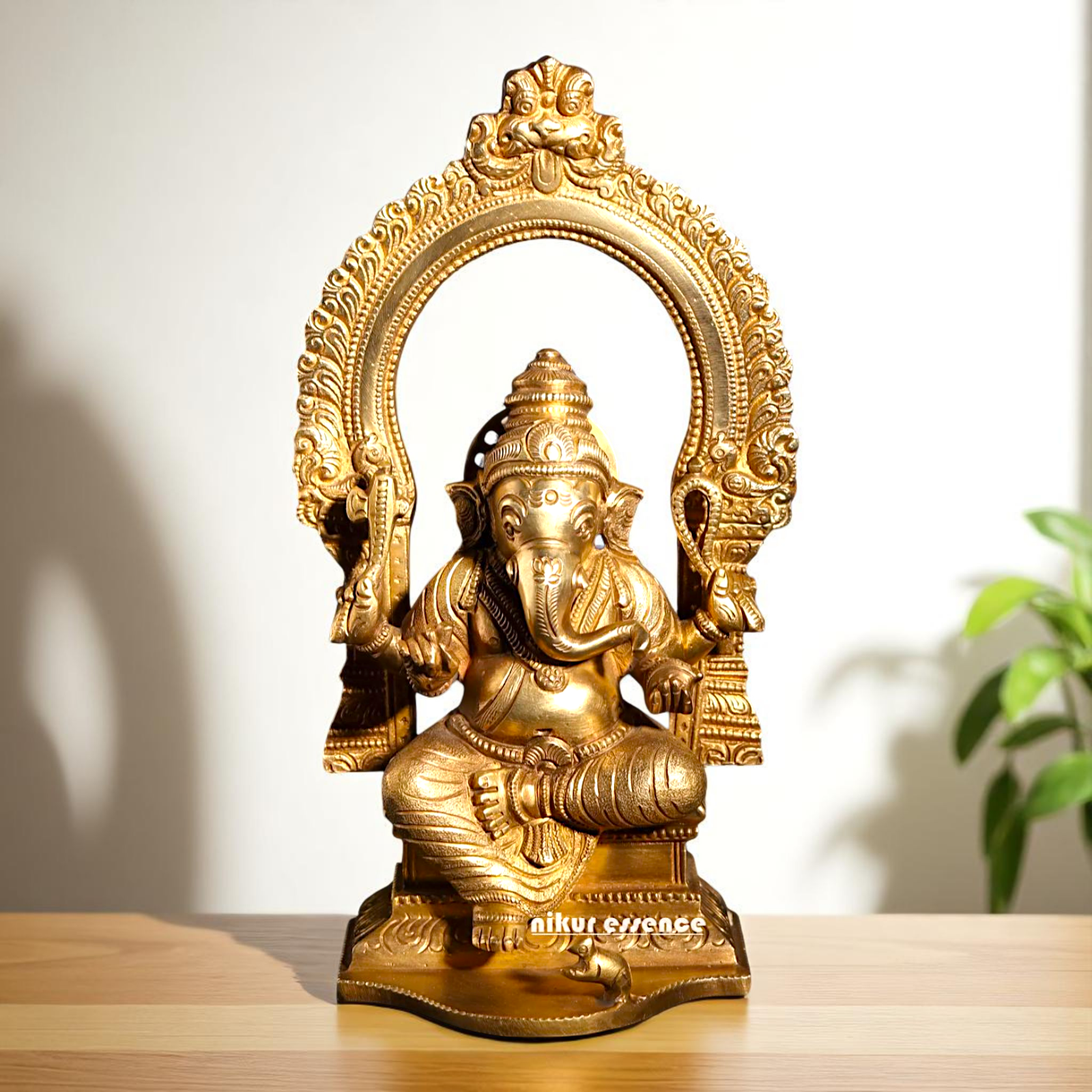 Lord Ganesha Ganpati Seated on kirtimukha throne with Blessing Bronze/Panchaloha idol - 8 Inches Nikuressence