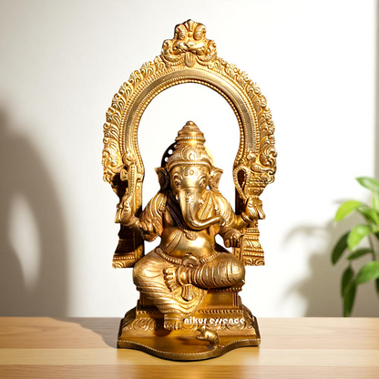 Lord Ganesha Ganpati Seated on kirtimukha throne with Blessing Bronze/Panchaloha idol - 8 Inches Nikuressence
