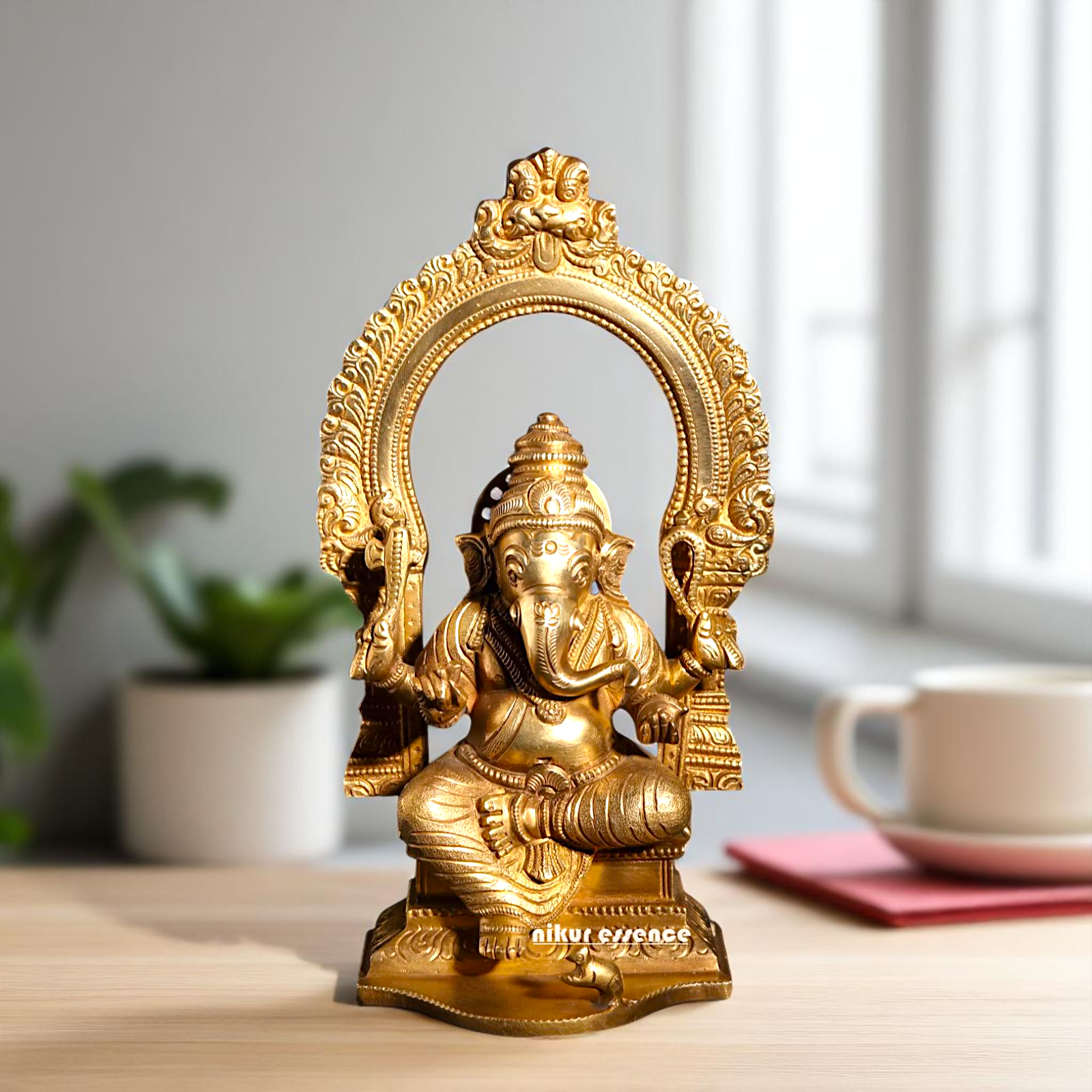 Lord Ganesha Ganpati Seated on kirtimukha throne with Blessing Bronze/Panchaloha idol - 8 Inches Nikuressence