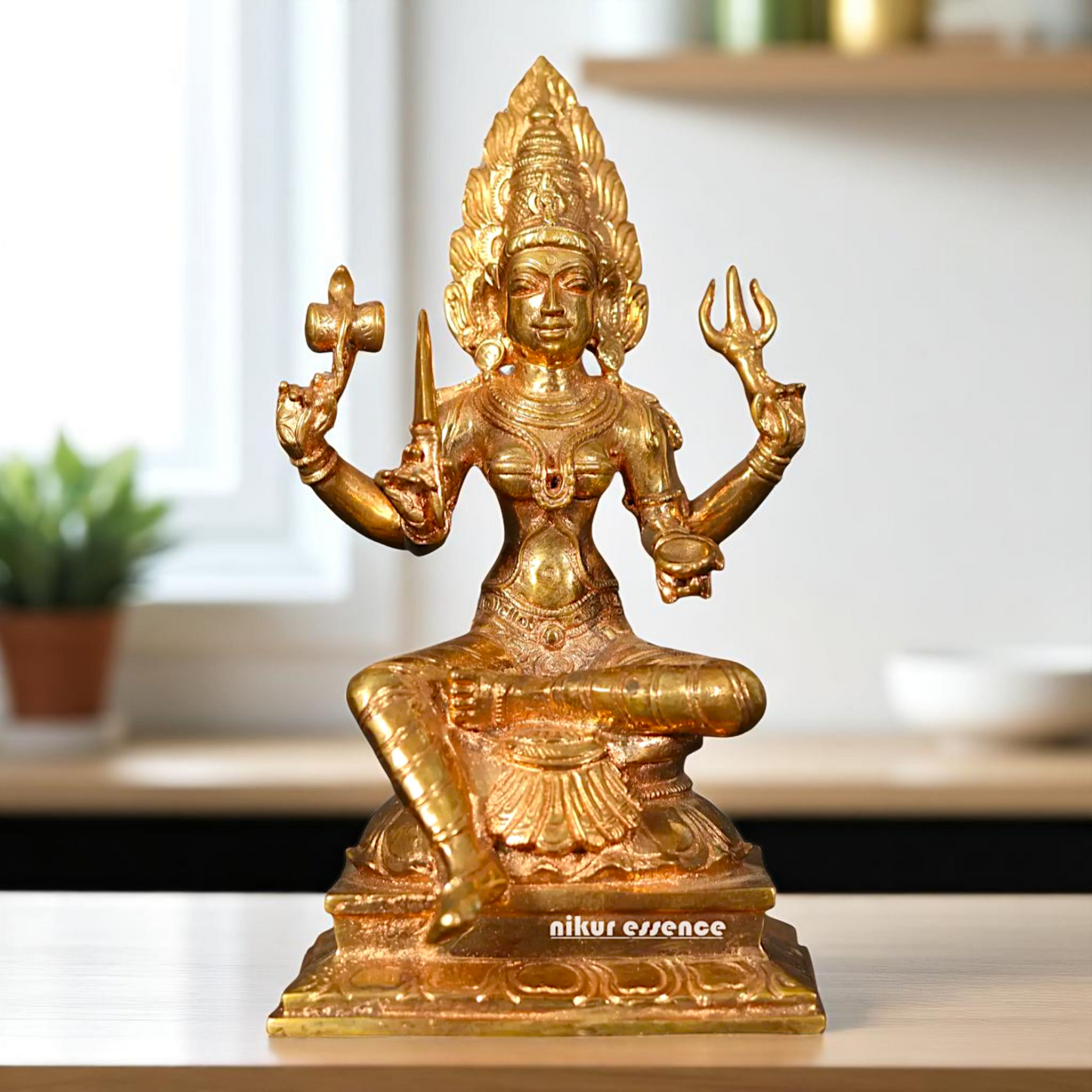 Buy Mariamman Durga Devi Seated with Four Armed Bronze/Panchaloha idol - 6 Inches Nikuressence