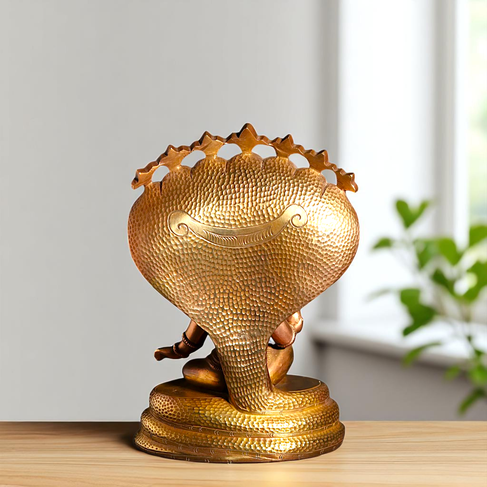 Bronze/Panchaloha Ganesha seated on sheshnag statue - 7 Inches Nikuressence