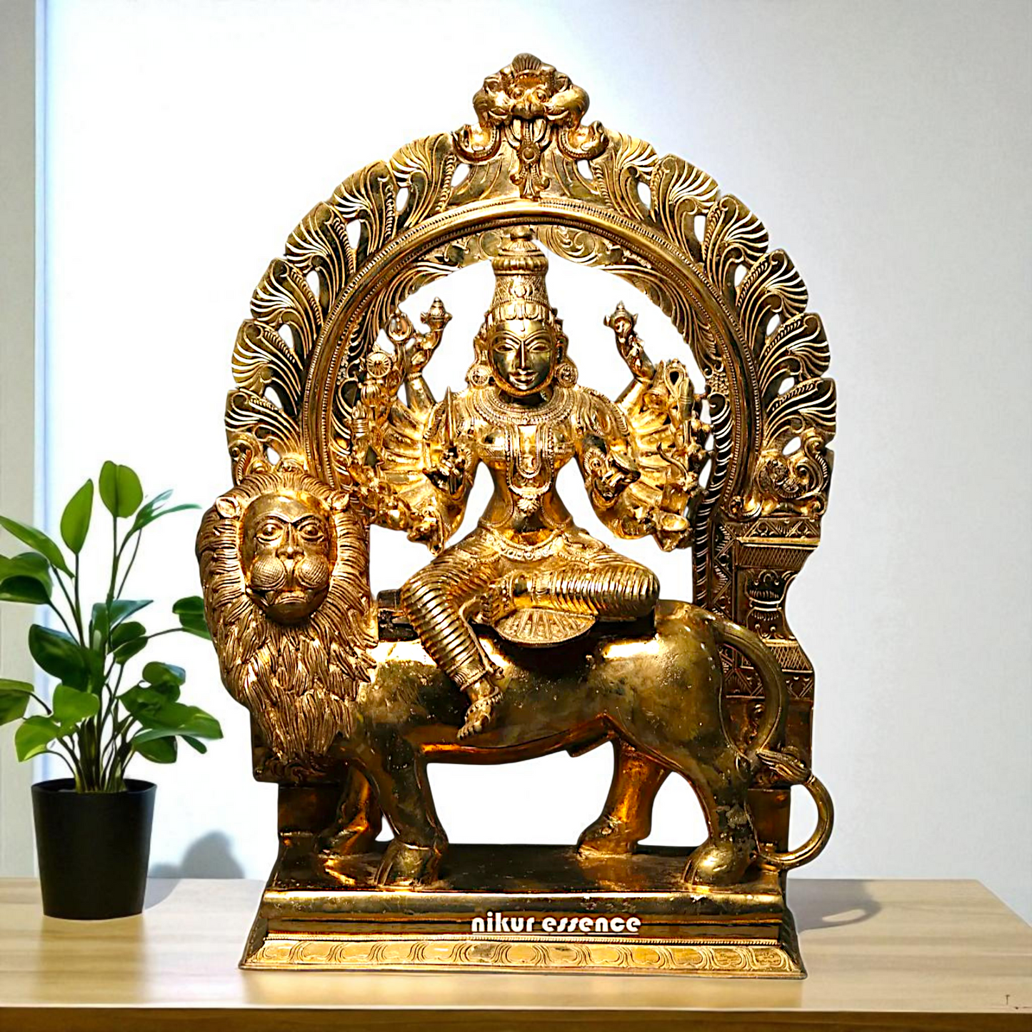 Big Durga Sherawali Maa Devi Seated on Lion with Blessing Bronze/Panchaloha idol - 27 Inches Nikuressence