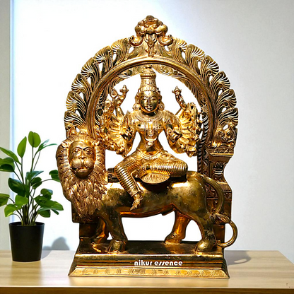 Big Durga Sherawali Maa Devi Seated on Lion with Blessing Bronze/Panchaloha idol - 27 Inches Nikuressence