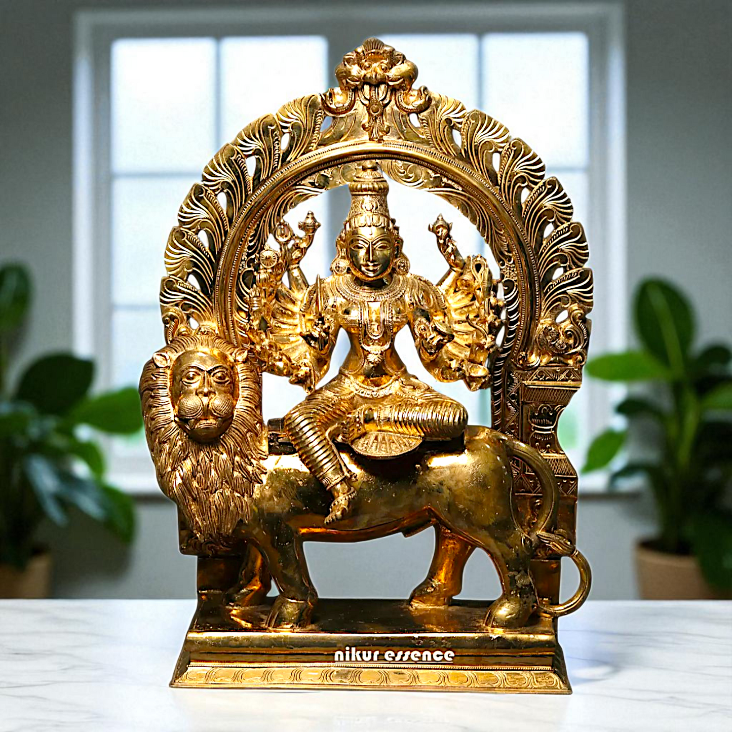 Big Durga Sherawali Maa Devi Seated on Lion with Blessing Bronze/Panchaloha idol - 27 Inches Nikuressence