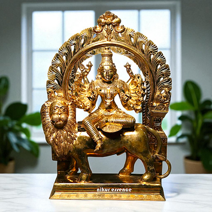 Big Durga Sherawali Maa Devi Seated on Lion with Blessing Bronze/Panchaloha idol - 27 Inches Nikuressence