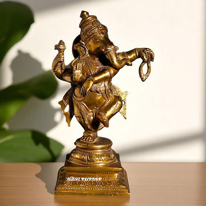 Bronze Ganesha Ganpati Dancing with Blessing statue - 9 Inches Nikuressence