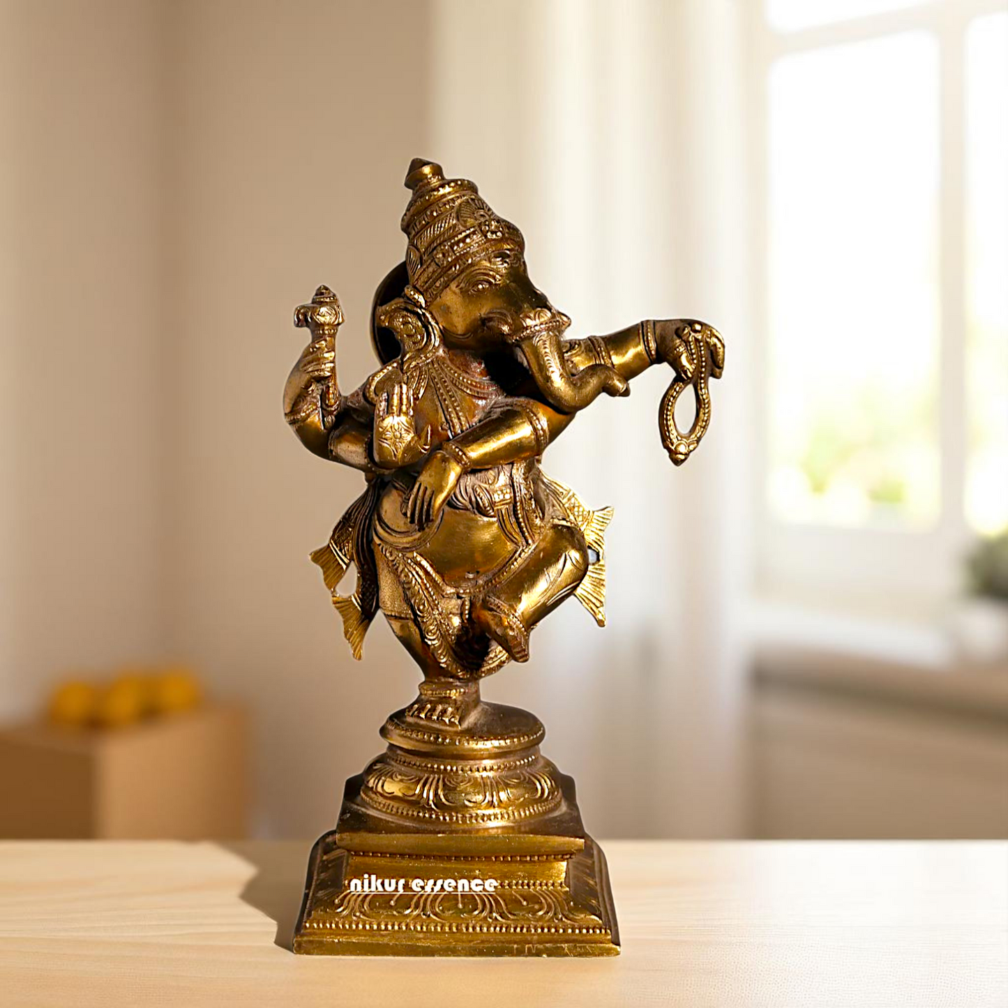 Bronze Ganesha Ganpati Dancing with Blessing statue - 9 Inches Nikuressence